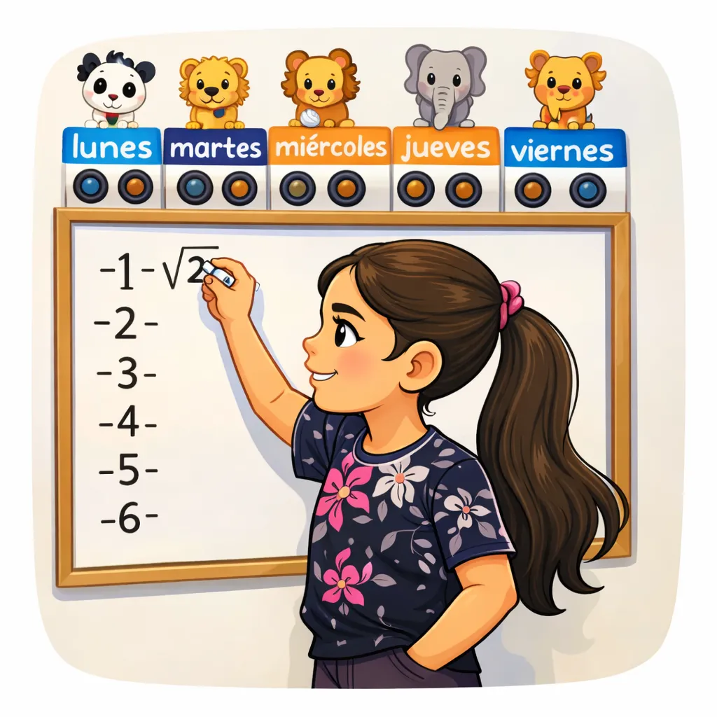 Ilustración de niña escribiendo en pizarra